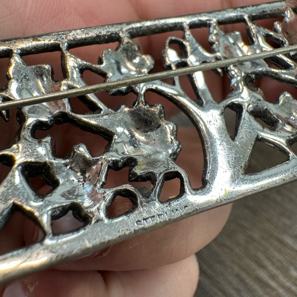 925 Sterling Silver Rectangular Flower Vintage Pi… - image 3